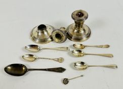 A PAIR OF VINTAGE SILVER (FILLED) SQUAT CANDLESTICKS, BIRMINGHAM ASSAY, RUBBED MARKS A/F.