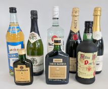 75CL FLEMISH CASTLE SPARKLING PERRY, 75CL MOET & CHANDON CHAMPAGNE + ONE OTHER, LITRE VERMOUTH,