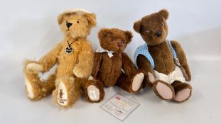 3 X LIMITED EDITION DEANS BEARS HARRIS 0721 WITH BADGE, SUNNY 66/500 & CHOCOLATE CHIP, 42/800.