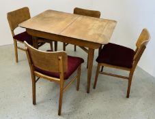 MID CENTURY OAK EXTENDING (NO LEAF) DINING TABLE AND 4 CHAIRS BY BEAUTILITY.