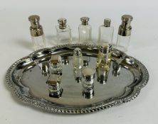 A GROUP OF MAINLY SILVER AND TOPPED DRESSING TABLE JARS AND POTS TO INCLUDE A SILVER TOPPED EXAMPLE