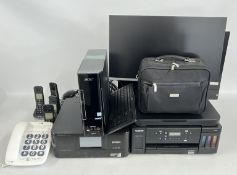 AN ACER DESKTOP COMPUTER ALONG WITH HP MONITOR, ACER KEYBOARD, CORDLESS HOME TELEPHONE EQUIPMENT,