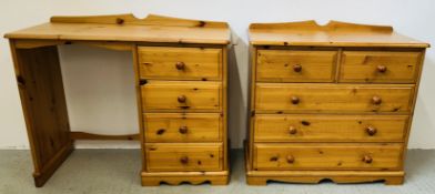 A MODERN HONEY PINE TWO OVER THREE DRAWER CHEST,
