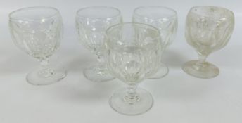 A MATCHED SET OF 5 YACHT GLASS GOBLETS BY THOMAS WEBB, H 14CM.