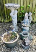 A STONEWORK GARDEN BIRD BATH SUPPORTED BY CHERUB, HEIGHT 84CM, STONEWORK GNOME,