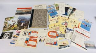 A GRUOP OF EPHEMERA TO INCLUDE QUEEN MARY AND QUEEN ELIZABETH CUNARD MENU'S ETC.