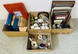 FOUR BOXES OF SUNDRY CHINA AND GLASSWARE, TRINKET BOXES, COLLECTORS PLATES, WEDGWOOD JASPER, POSIES,