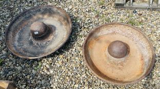 TWO VINTAGE CAST TROUGHS, ONE MARKED WOODS & SONS OF THETFORD.