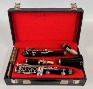 B & H (BOOSEY & HAWKES) CLARINET, THE HORN INSCRIBED J.R. LAFLEUR & SON LTD IN HARD TRANSIT CASE.