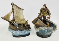 A PAIR OF VINTAGE TERRACOTTA FISHERMAN STUDIES AF, H 38CM.