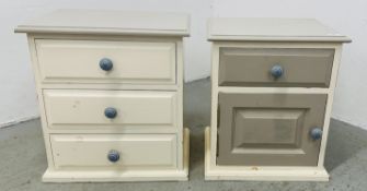 A PAINTED SINGLE DRAWER SINGLE DOOR BEDSIDE CUPBOARD,