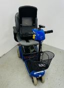 COMPACT THREE WHEEL MOBILITY SCOOTER COMPLETE WITH KEYS AND CHARGER - SOLD AS SEEN.
