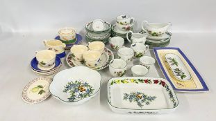 A QUANTITY OF WORCESTER HERB PATTERN CHINA AND TEA WARE ALONG WITH WEDGWOOD SARAHS GARDEN DECORATED
