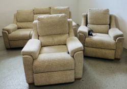 GOOD QUALITY MODERN 3 PIECE LOUNGE SUITE COMPRISING OF 3 SEATER SOFA AND PAIR OF ELECTRIC RECLINER