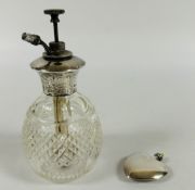 A VINTAGE GLASS AND SILVER MOUNTED PERFUME ATOMIZER,