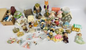 A GROUP OF SUNDRY ORNAMENTS TO INCLUDE LILLIPUT LANE COTTAGES, DOLLS HOUSE FURNITURE,