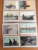 POSTCARDS: ALBUM PAGES CONTAINING 97 POSTCARDS RELATING TO LOWESTOFT FISHING INDUSTRY.