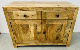 HARDWOOD TWO DRAWER TWO DOOR CUPBOARD.