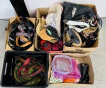 5 X BOXES OF ASSORTED FASHION HATS, BELTS, BAGS INCLUDING HEADLINES FOR AUSTRALIA, TIMBERLAND,