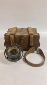AN ANTIQUE MARITIME COMPASS AND MOUNT FEATURING A FLEUR-DE-LIS AND SMALL CROWN ICON PATT. 1880 NO.