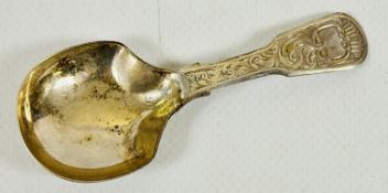 AN ANTIQUE SILVER CADDY SPOON BIRMINGHAM 1855 MAKER GEORGE UNITE.
