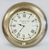 LARGE INDUSTRIAL STYLE METAL FRAMED WALL CLOCK, THE FACE MARKED MCLAUGHIN & SCOTT, W 55CM.