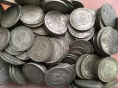 COINS: TUB WITH PRE 1947 SILVER FLORINS, FACE £15, WEIGHT 1.66 KILOS APPROX.