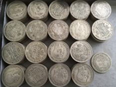 COINS: TUB WITH PRE 1947 SILVER HALFCROWNS, FACE £18-12½, WEIGHT 2.01 KILOS APPROX.