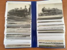 POSTCARDS: MODERN ALBUM WITH RAILWAY STEAM LOCOMOTIVES, MANY RP. (50).