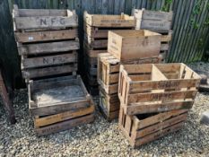 AN EXTENSIVE GROUP OF VINTAGE WOODEN PACKING AND FRUIT TRAYS TO INCLUDE J.