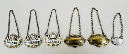 4 X ANTIQUE ENAMEL ON COPPER DECANTER LABELS TO INCLUDE BRANDY, IT VERMOUTH,
