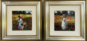 A PAIR OF SHERREE VALENTINE DAINES HAND EMBELLISHED CANVASES,