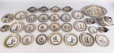 A QUANTITY OF ANTIQUE FRENCH FAIENCE QUIMPER POTTERY TO INCLUDE TEA POT ,