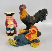 A CAST COCKEREL DOORSTOP + A FURTHER RESIN STUDY + 