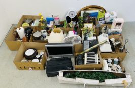13 X BOXES CONTAINING AN EXTENSIVE GROUP OF HOUSEHOLD SUNDRIES, KITCHENALIA AND HOME ELECTRICALS,