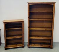 TWO MODERN PINE BOOK SHELVES.