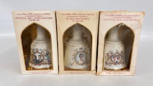 3 X 75CL COMMEMORATIVE WADE SCOTCH WHISKY BELLS TO INCLUDE PRINCE ANDREW WITH MISS SARAH FERGUSON