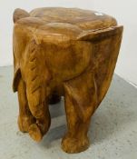 A CARVED HARD WOOD ELEPHANT STOOL, H 42CM.