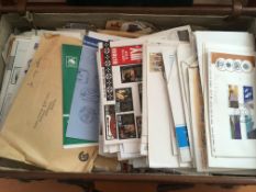 STAMPS: OLD LEATHER SUITCASE WITH FAMILY COLLECTION IN A PORTLAND ALBUM AND LOOSE,