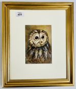 A FRAMED AND MOUNTED OIL ON BOARD TITLED TAWNY OWL BEARING SIGNATURE JAMES ALLEN, W 11.5 X H 16.5CM.