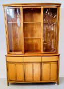 MID CENTURY TEAK NATHAN GLAZED TOP DISPLAY CABINET ON 3 DRAWER 3 DOOR BASE,