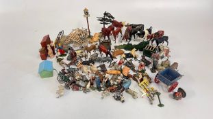 A BOX OF ASSORTED VINTAGE LEAD FARM ANIMALS.