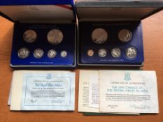 COINS: VIRGIN ISLANDS 1977 AND 1978 PROOF SETS IN FRANKLIN MINT CASES WITH CERTIFICATES.