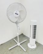 STATUS FLOOR STANDING FAN AND A CHALLENGE OSCILLATING TOWER FAN - SOLD AS SEEN.