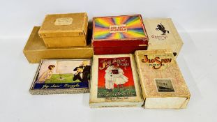 A GROUP OF 7 ANTIQUE WOODEN JIGSAW PUZZLES (NOT GUARANTEED COMPLETE).