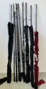 A BUNDLE OF 10 ASSORTED CARP RODS.