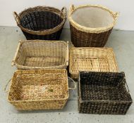 A GROUP OF 6 WICKER AND SEAGRASS BASKETS.