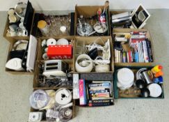 13 X BOXES OF ASSORTED HOUSEHOLD SUNDRIES TO INCLUDE GLASSWARE, POTS AND PANS, CASSEROLE DISHES,