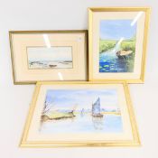 A FRAMED AND MOUNTED WATERCOLOUR TITLED MUD-CREEK, MORSTON BEARING SIGNATURE SF CLARKE 26 X 12.