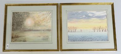 RAY CANHAM 2 X WATERCOLOURS SUN SET SCENES 